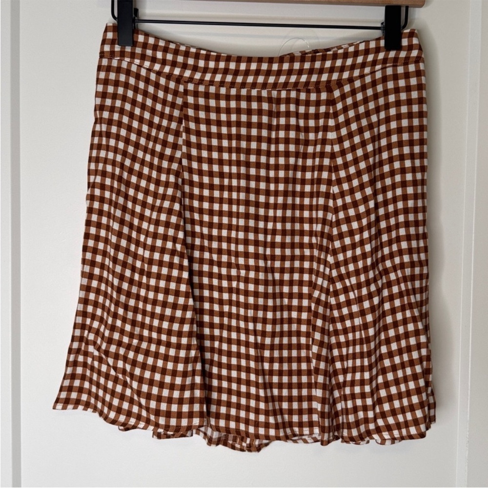 Reformation Brown and White Gingham Flounce Skirt - Picture 2 of 4